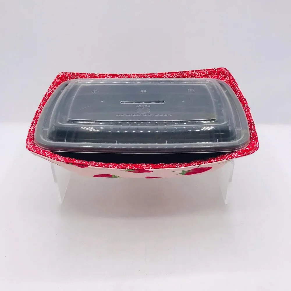 Reversible Microwave Cozie For Takeout Containers Cottage Core Strawberry Fabric